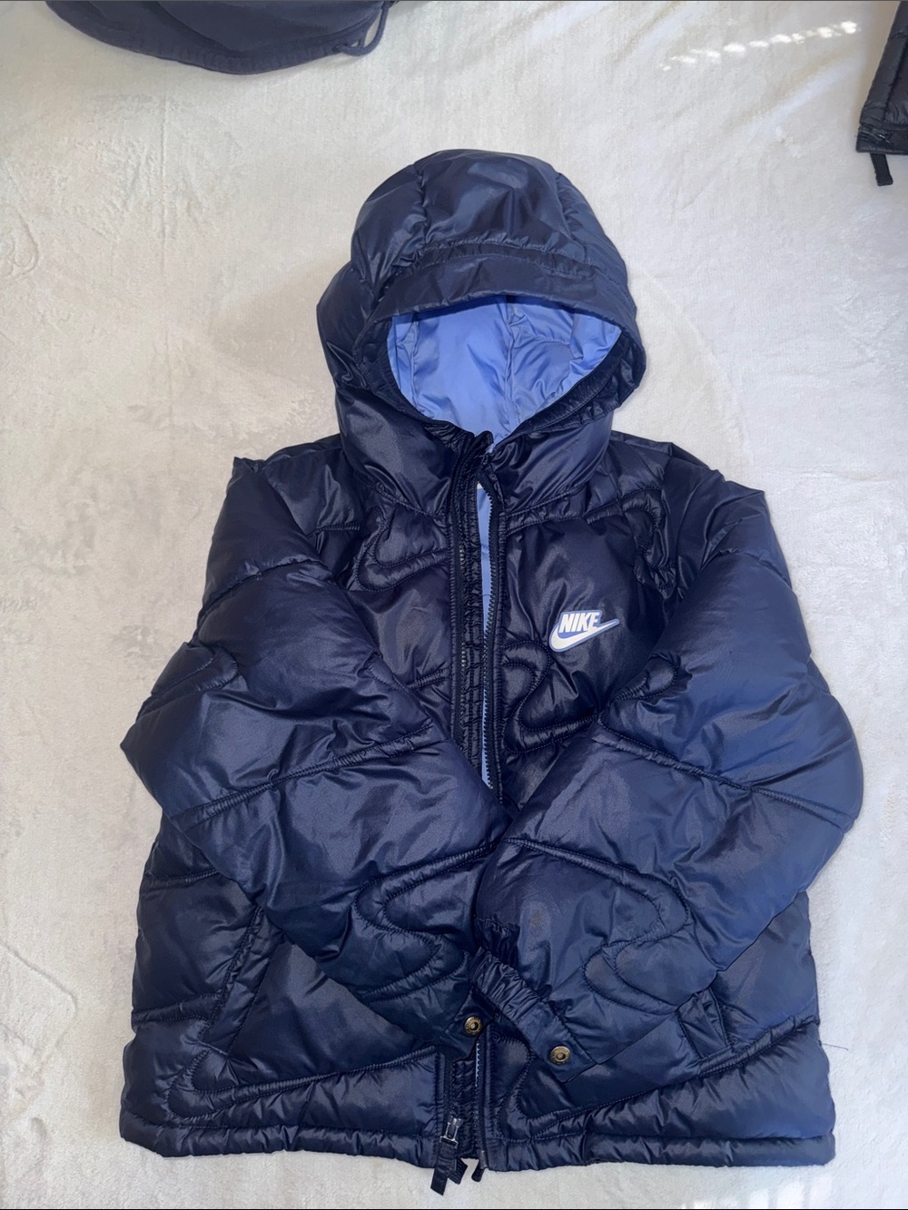 Nike Kids Navy Blue Hooded Puffer Jacket